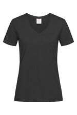Womans Ladies Womens Fit Plain Cotton Short Sleeve Vee V-Neck Tee T-Shirt Tshirt