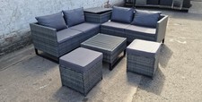 NEW RATTAN GARDEN CORNER SOFA SET DARK GREY STORAGE BOX STOOLS COFFEE TABLE !!