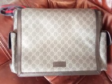 Authentic Gucci Baby Changing Bag Navy Blue Red GG Monogram Canvas Leather