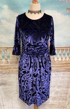Evening Dress 14 Purple Black Devore Velvet Stretch Bodycon Party Clubbing