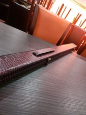 Mahogany/Red Leather Alligator Skin STYLE SNOOKER Cue Case -3/4 Jointed Cue