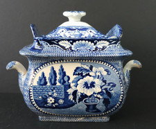 Antique Adams Blue Transferware Tureen and Cover
