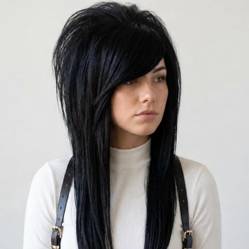 Black emo scene wig side - scene,