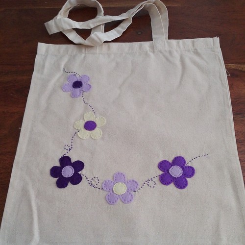 Hand appliqued floral tote - hand,