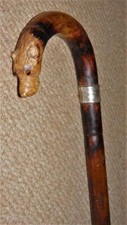 Vintage Large Bamboo Handcrafted Hound Hallmarked Silver 1950 Walking Stick Cane
