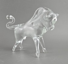 Murano Clear Glass Bull Figurine. Collectible. Vintage. Good Condition