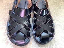 ZARA black leather, cage sandals.Round toe.Cushioned heel.Buckle.Size 39.Used