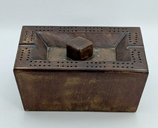 RARE Antique Wood & Copper Cribbage Board Game & Ashtray Block Sculptural