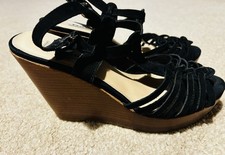 Dune Black Suede Wedge Sandals