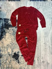 La Manuel Swag men red burgundy velour velvet tracksuit set  boutique size M