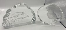 2 x Glass Ornaments A Pair Of Dolphins & A Chick / Bird, They Are Both Signed