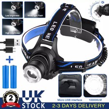 T6 Headlamp Rechargeable 350000LM LED Zoom CREE Headlight Head Torch USB Line