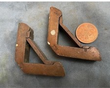 2 ANTIQUE CAST BRASS STAIR ROD BRACKETS vintage C1900 Triangle OLD HOLDERS Orig