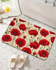 Red Poppy Flowers Bath Mat