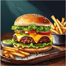 Tile Mural Cheeseburger Still Life Kitchen Wall Art Backsplash Marble Ceramic