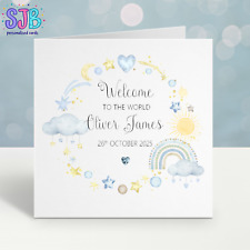 Personalised New Baby Boy Card, Welcome To The World Baby Congratulations Card
