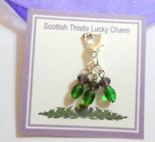 Lucky Scottish Thistle Charm Handmade with Czech Glass Beads on Gift Card in Bag
