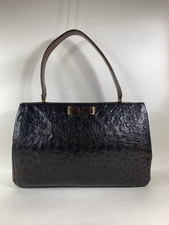 Waldybag Vintage 1950s Brown Ostrich Skin Handbag With Dark Buff Suede Lining