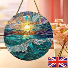 Abstract Ocean Sunset Coastal Suncatcher Stained Glass Effect Hanging Decor Gift