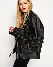 Oversized Leather Jacket With Tassels Reclaimed Vintage