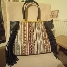 Brand New Ladies Boho Fringe Tassle Handbag Carpet Bag Moroccon Inspired Western