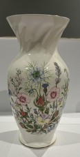 Aynsley Wild Tudor bone china vase. 24cm high, 11.5cm wide
