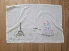 Vintage Cream Crinoline Lady Embroidered Traycloth 18x13 Inches 
