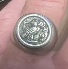 Athena's Owl Ring - Sterling Silver Ring - Signet Ring Preowned (inner 20mm-22mm