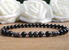 Black Obsidian & Indigo Gabbro & Hematite Small Beaded Bracelet Mystic Merlinite