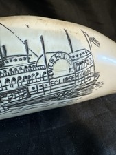 Vintage Style Resin Scrimshaw Whale Tooth American Train steam Paddle Boat
