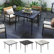 Square Outdoor Dining Table with Marble Effect Top Steel Frame for Patio