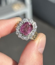 18ct Gold Antique 5.51ct Unheated Ceylon Pink Sapphire & Old Cut Diamond Ring
