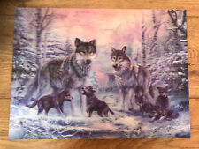 Pack Of Wolves Hologram Picture On Hardback Wood