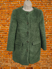 ZARA BASIC GREEN TEDDY OVERCOAT SMALL WOMENS COLLARLESS SINGLE BREASTED WINTER