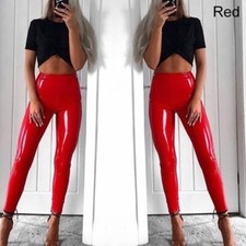 Womens PU Leather Trousers High Waist Skinny Leggings Wet Look Stretch Pants
