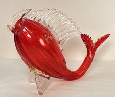  Murano Fish Vase Mid Century Vintage Art Glass Vibrant Red Large 