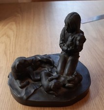 Heredities Cold Cast Bronze of a Girl and Puppies by P Parsons