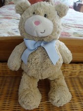 Tesco With Love Teddy Bear Blue Bow Beige Soft Plush Comforter Toy 13"