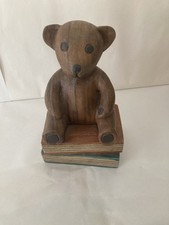 Vintage Style Carved Wooden Teddy Bear sitting On 2books ,Good Condition W=700g