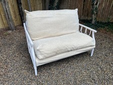Vintage cane bamboo & fabric conservatory lounge 2 seater sofa boho tiki