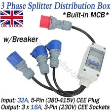 32A to 3x 16A AMP 3PIN Single Phase MCB 3PHASE SPLITTER DISTRIBUTION BOX Breaker