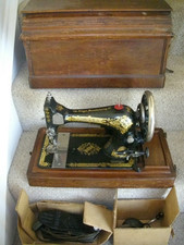 Antique 1904 Singer 28K  Sewing Machine in Wooden Coffin Case & Motor