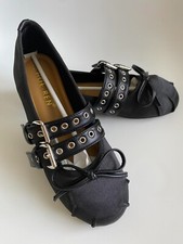 Women's Black Ballerina Shoes Buckle Lace Up Ballet Flats (MIU MIU lookalike)