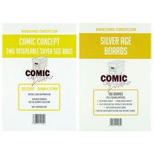 Comic Concept RESEALABLE Comic Bags and Backing Boards -- SILVER -- Great Value!