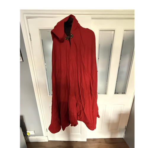 Red hooded wool cloak cape - wool,