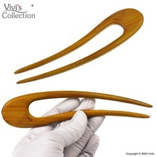 Wood Hair Stick Pin U Shaped Fork Wooden Black Oak Simple Natural French Large