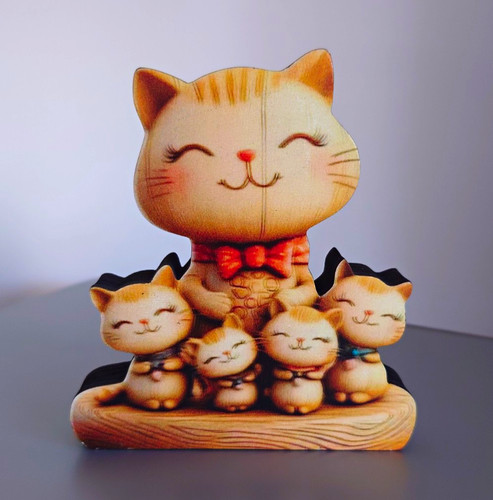 Wooden painted cat family - wooden,