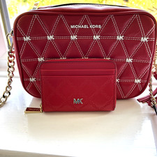 Michael Kors Bright Red Jet Set Leather Chain Cross Body bag & Purse to match.