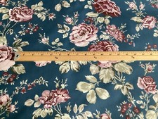 1.9m remnant blue pink country rose floral cotton dress craft quilting fabric