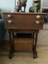 Antique Dark Wood Small Writing Desk With Draws